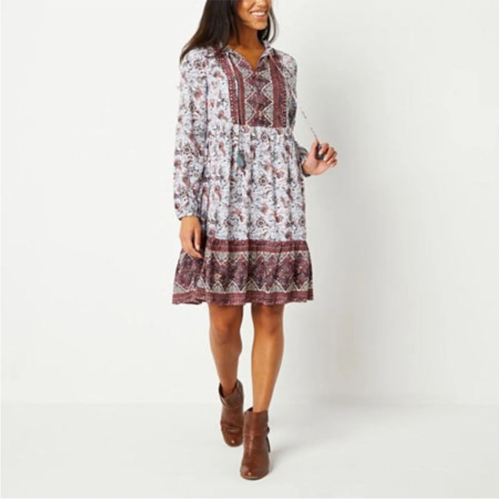 🆕 Frye Boho Dress Women’s Medium Country Western Floral Pattern Balloon Sleeve